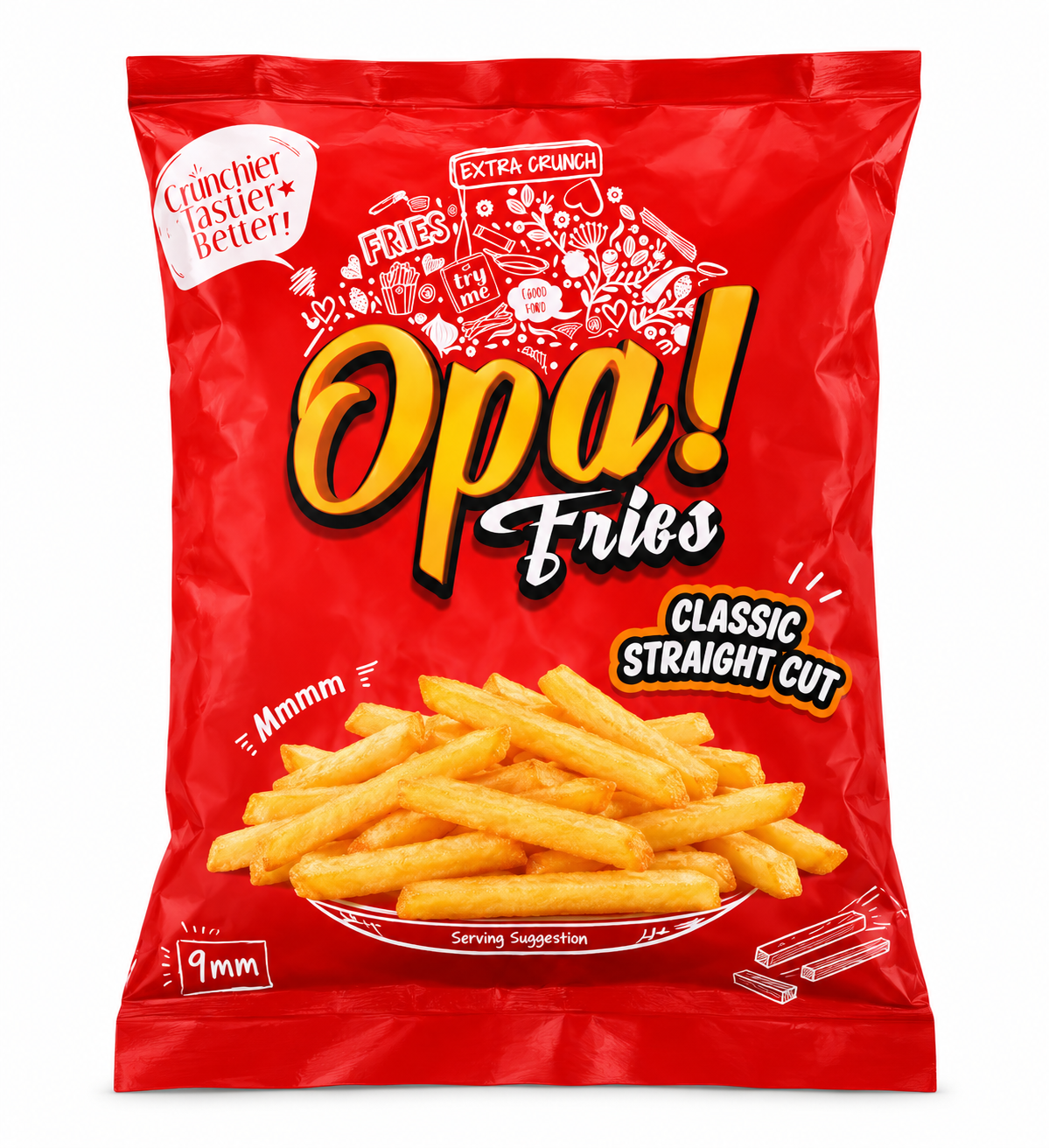 Opa! Classic Straight Cut Frozen Fries (9 mm) 1 kg bag, front view