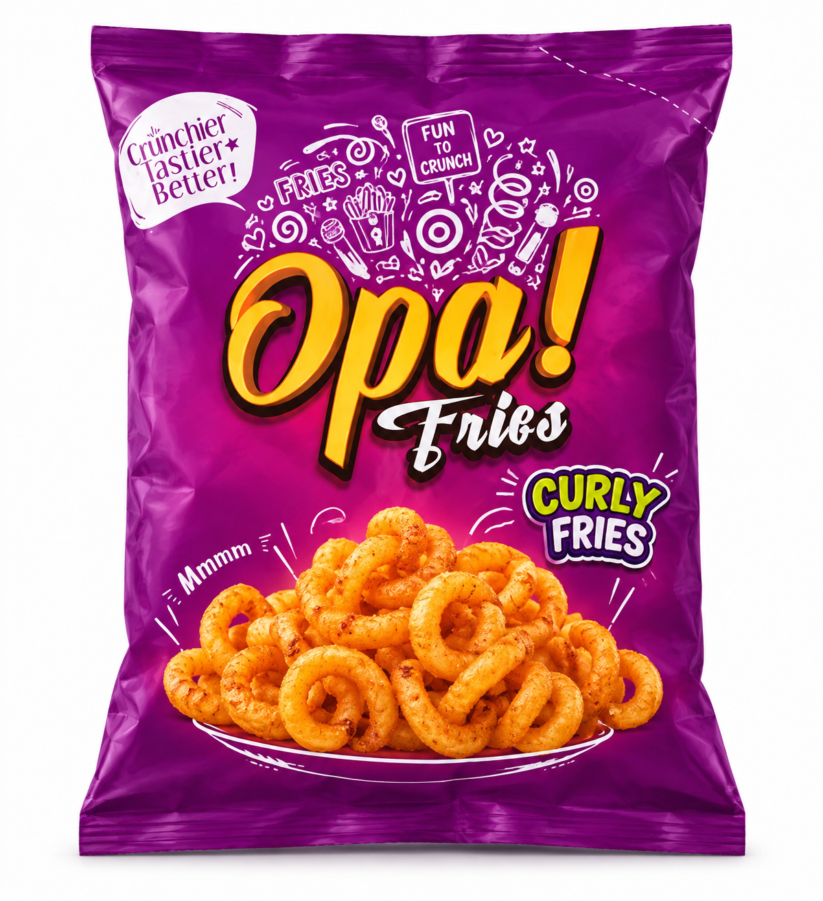 Opa! Curly Frozen Fries 1 kg bag, front view