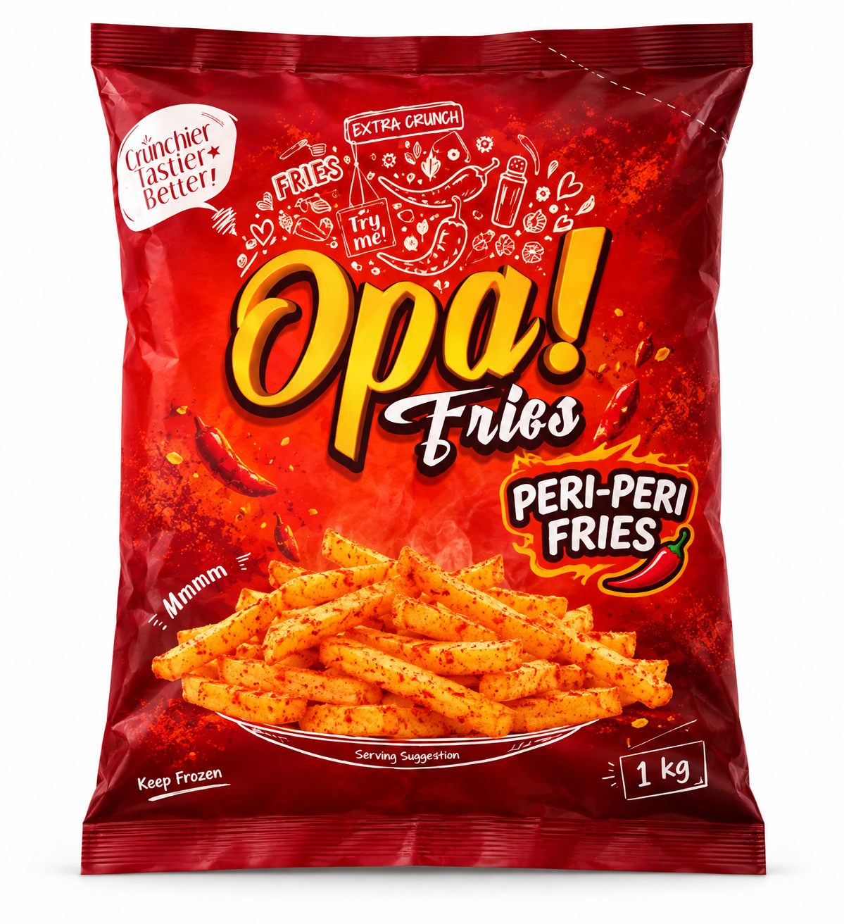 Opa! Peri-Peri Frozen Fries 1 kg bag, front view