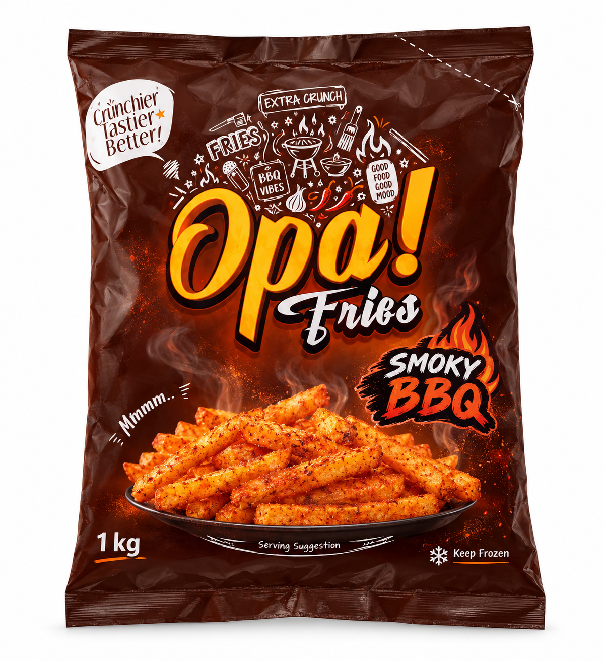 Opa! Smoky BBQ Frozen Fries 1 kg bag, front view