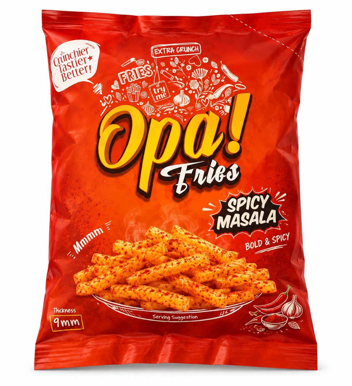 Opa! Spicy Masala Frozen Fries (9 mm) 1 kg bag, front view