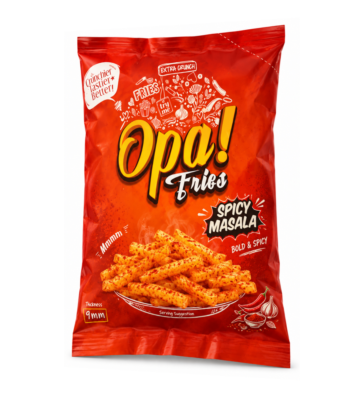 Opa! Spicy Masala Frozen Fries (9 mm) 1 kg bag, left-angle view