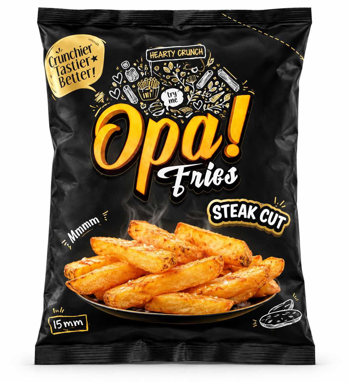 Opa! Steak Cut Frozen Fries (15 mm) 1 kg bag, front view