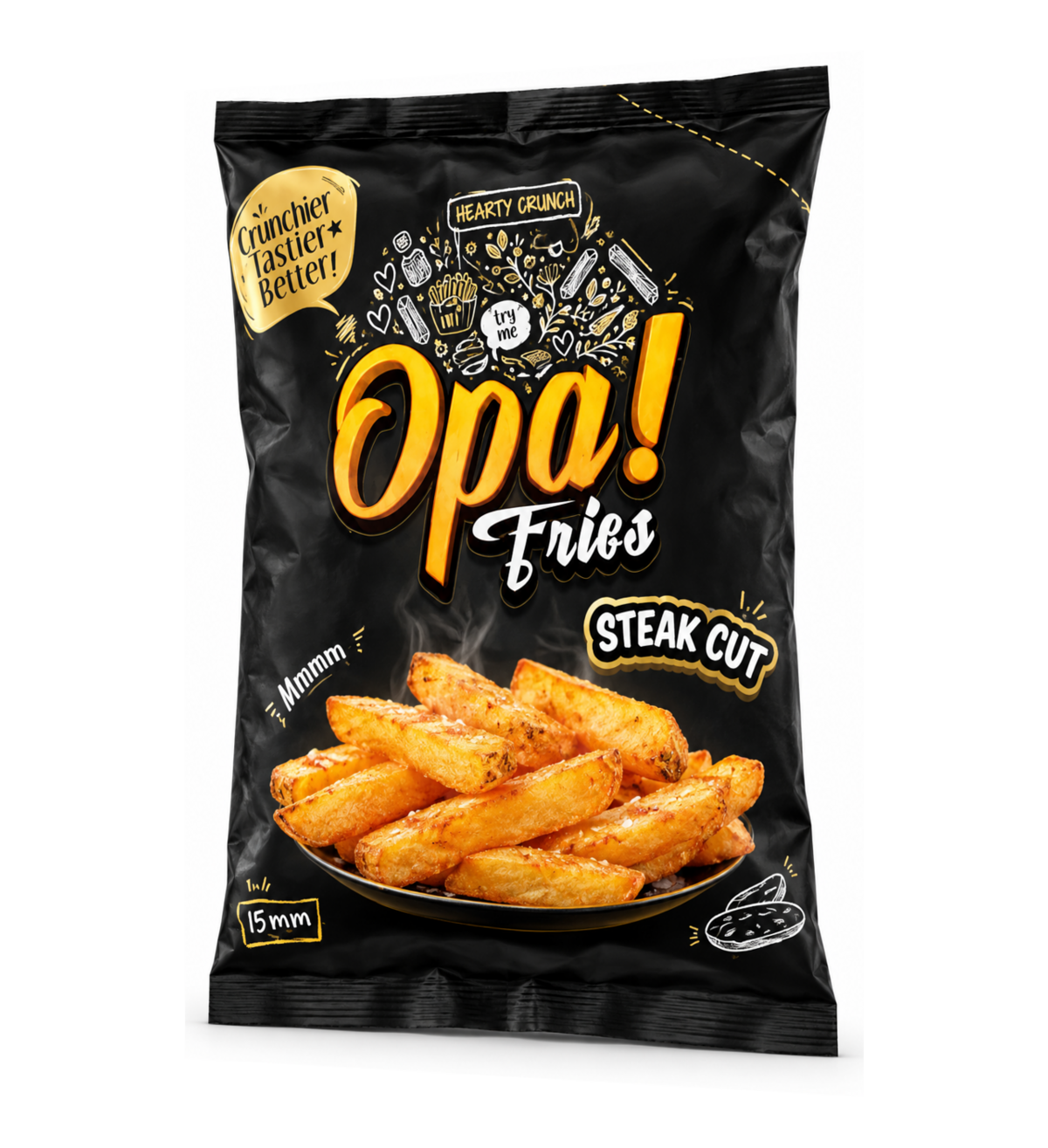 Opa! Steak Cut Frozen Fries (15 mm) 1 kg bag, left-angle view
