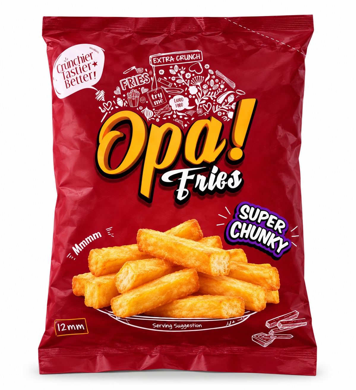 Opa! Super Chunky Frozen Fries (12 mm) 1 kg bag, front view