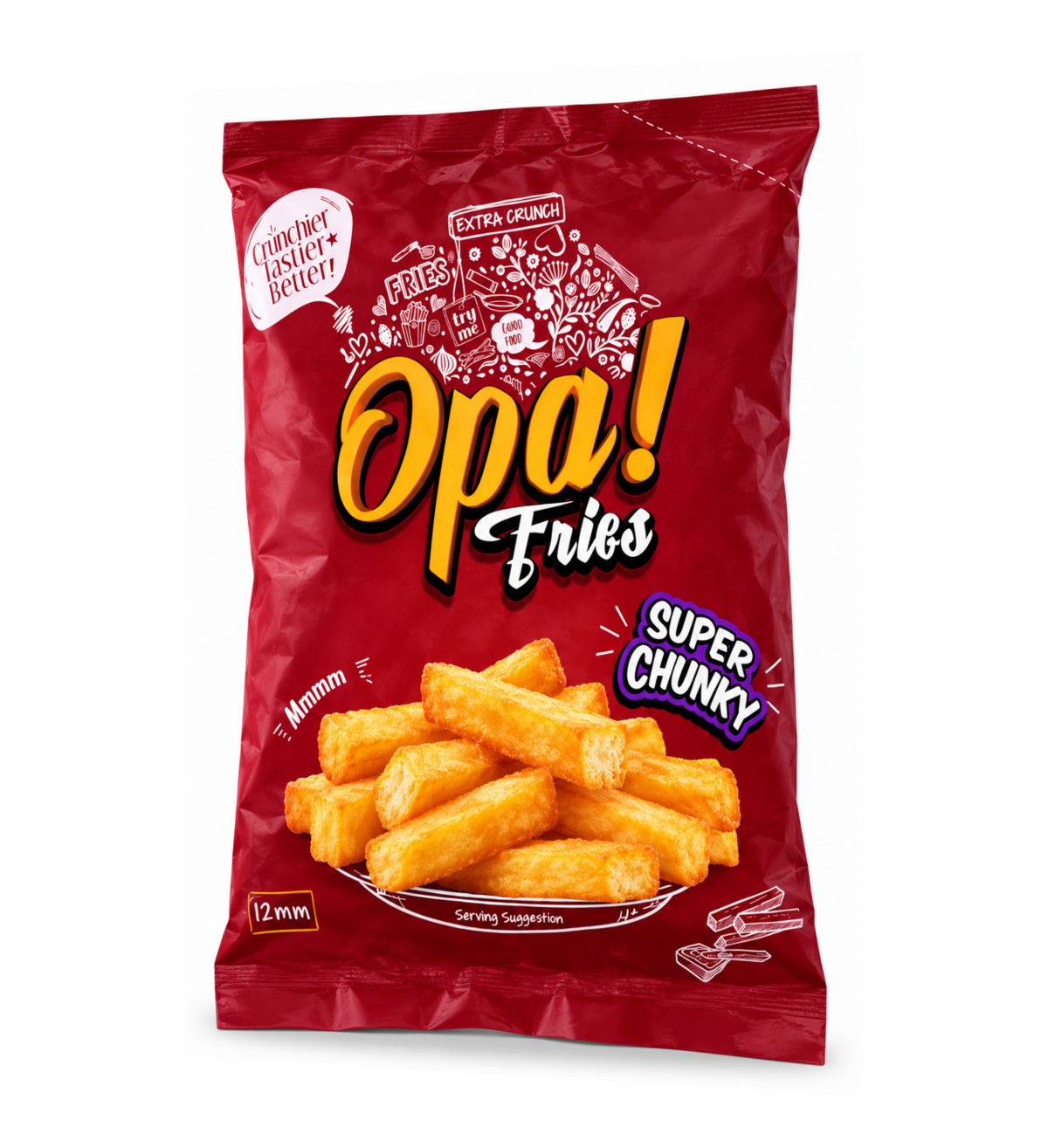 Opa! Super Chunky Frozen Fries (12 mm) 1 kg bag, left-angle view