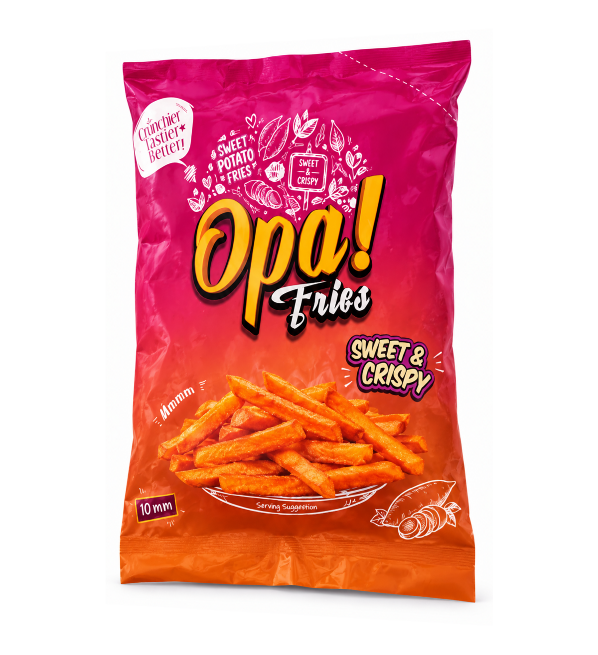 Opa! Sweet & Crispy Sweet Potato Fries (10 mm) 1 kg bag, left-angle view