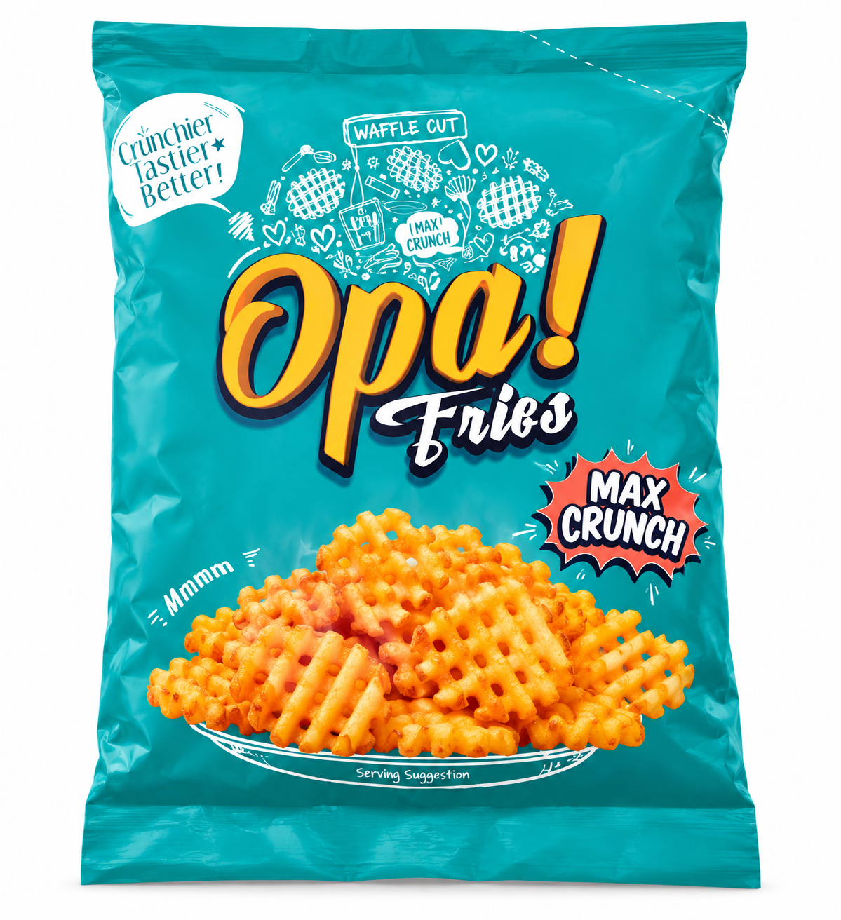 Opa! Waffle Cut Frozen Fries 1 kg bag, front view