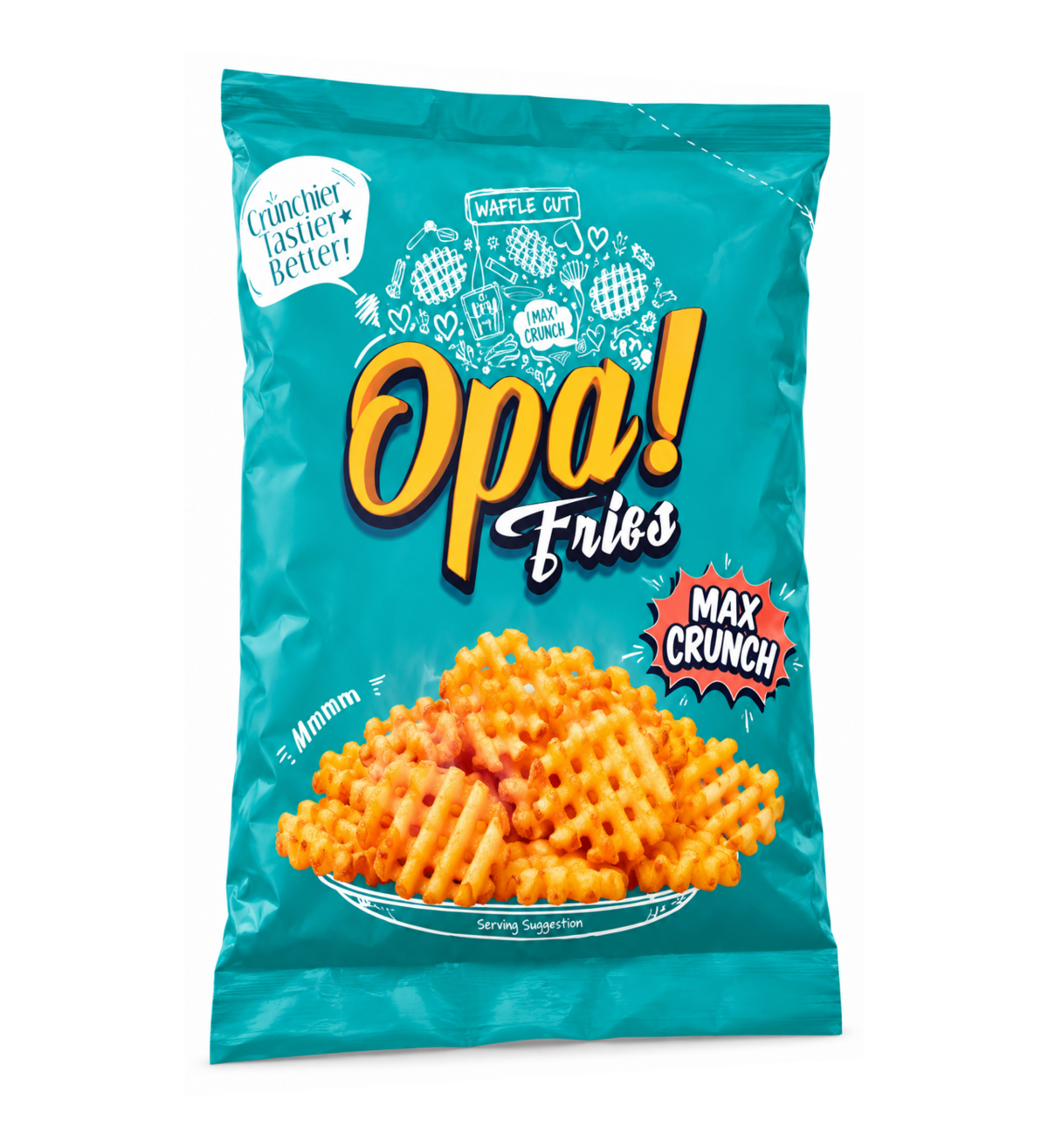 Opa! Waffle Cut Frozen Fries 1 kg bag, right-angle view